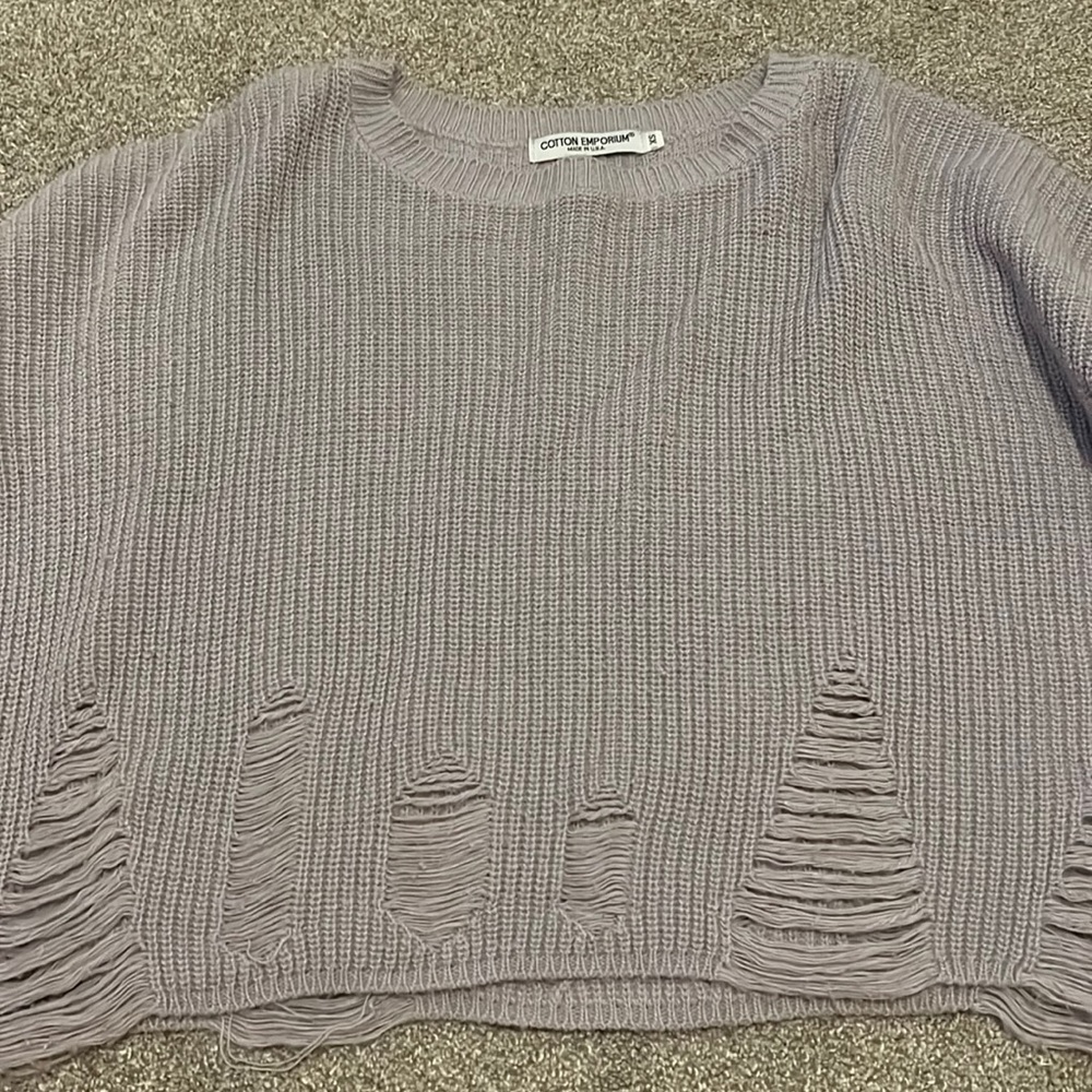 Ripped Purple Cropped Sweater